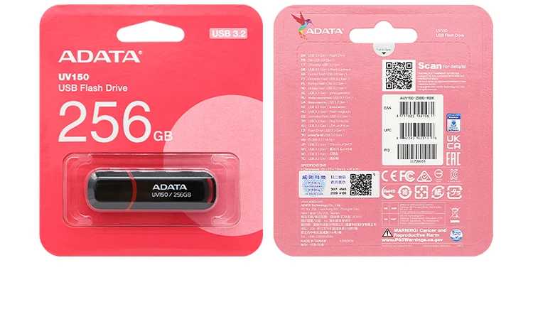 ADATA USB 3.2 Flash Drive UV150 Black and Red Pen Drive 32GB 64GB 128GB 256GB Genuine Memory Stick for Laptop and Desktop PC