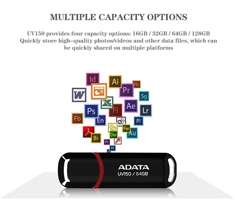 ADATA USB 3.2 Flash Drive UV150 Black and Red Pen Drive 32GB 64GB 128GB 256GB Genuine Memory Stick for Laptop and Desktop PC