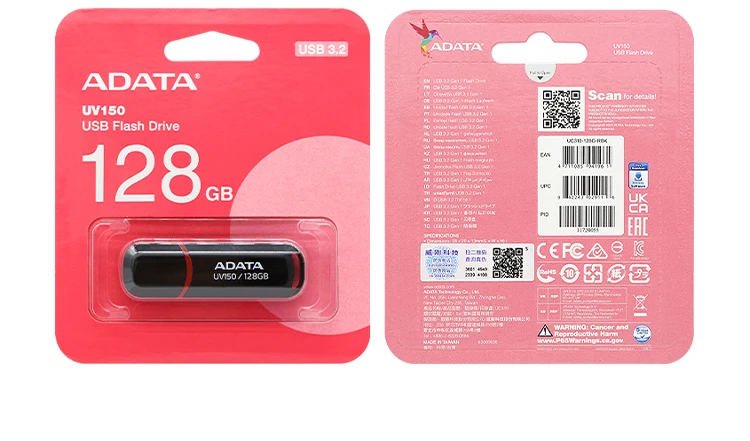 ADATA USB 3.2 Flash Drive UV150 Black and Red Pen Drive 32GB 64GB 128GB 256GB Genuine Memory Stick for Laptop and Desktop PC