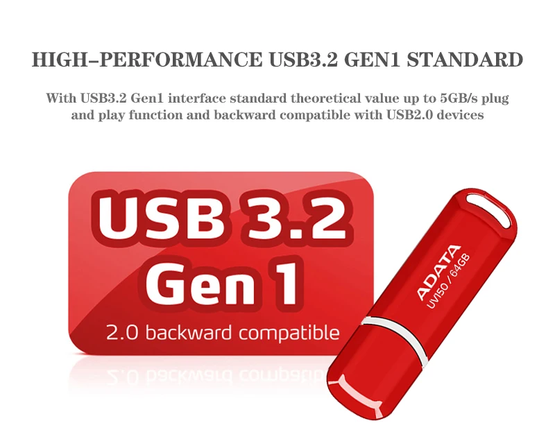 ADATA USB 3.2 Flash Drive UV150 Black and Red Pen Drive 32GB 64GB 128GB 256GB Genuine Memory Stick for Laptop and Desktop PC