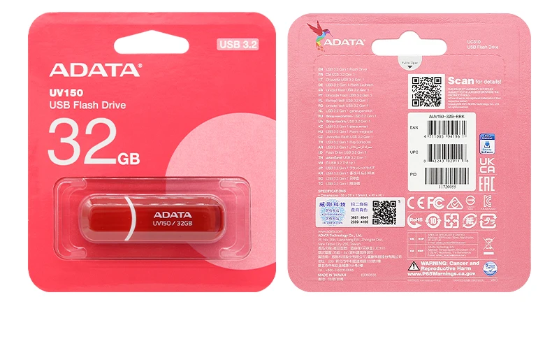 ADATA USB 3.2 Flash Drive UV150 Black and Red Pen Drive 32GB 64GB 128GB 256GB Genuine Memory Stick for Laptop and Desktop PC