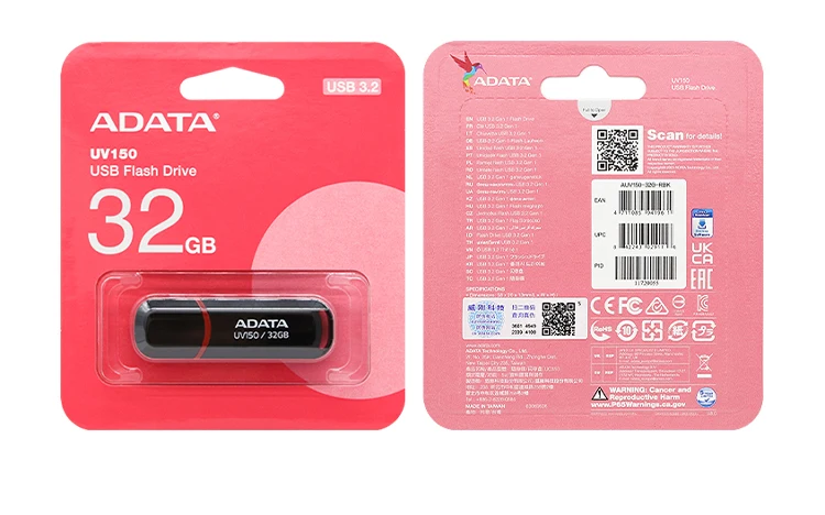ADATA USB 3.2 Flash Drive UV150 Black and Red Pen Drive 32GB 64GB 128GB 256GB Genuine Memory Stick for Laptop and Desktop PC