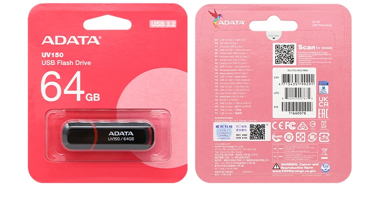 ADATA USB 3.2 Flash Drive UV150 Black and Red Pen Drive 32GB 64GB 128GB 256GB Genuine Memory Stick for Laptop and Desktop PC