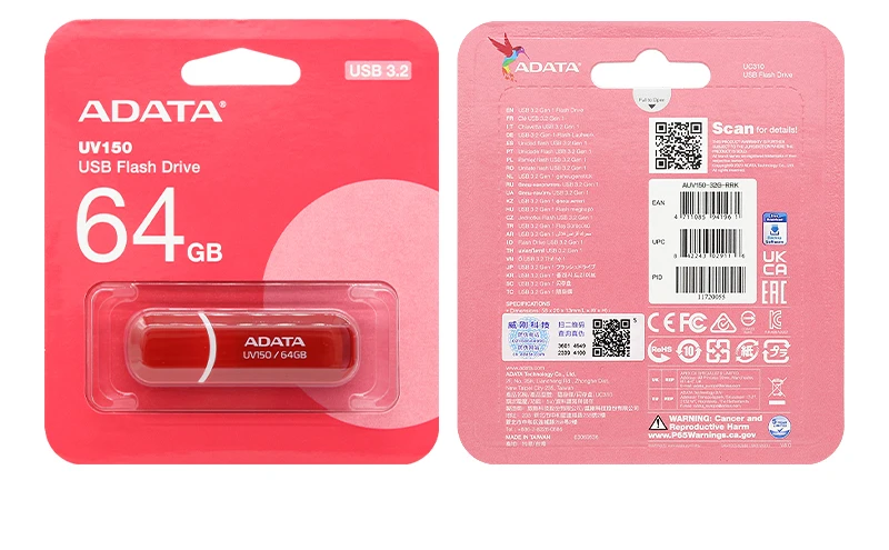 ADATA USB 3.2 Flash Drive UV150 Black and Red Pen Drive 32GB 64GB 128GB 256GB Genuine Memory Stick for Laptop and Desktop PC