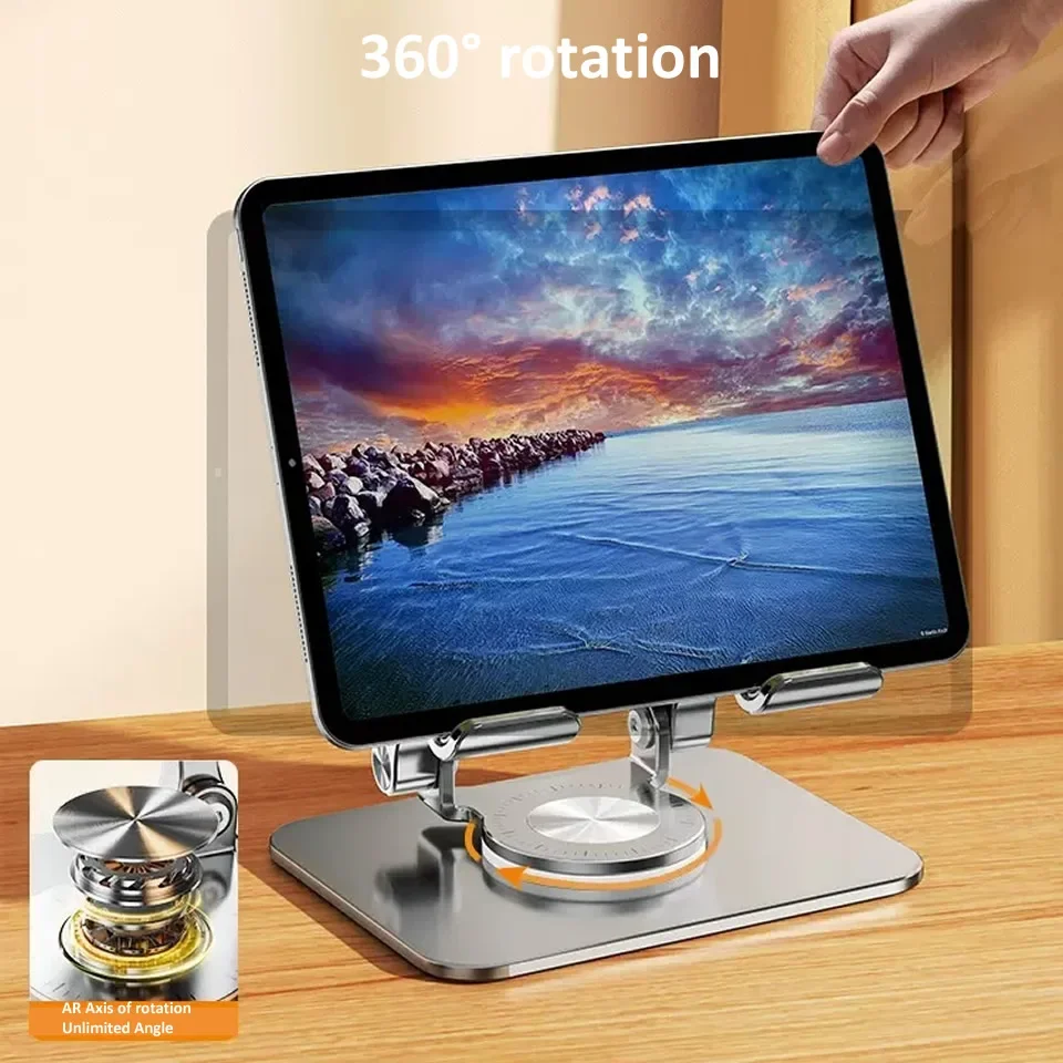 360° Rotation Tablet Stand for iPad, Adjustable Foldable Tablet Holder,Aluminum Phone Stand Compatible with iPad Pro/ Air/ Mini - Image 3