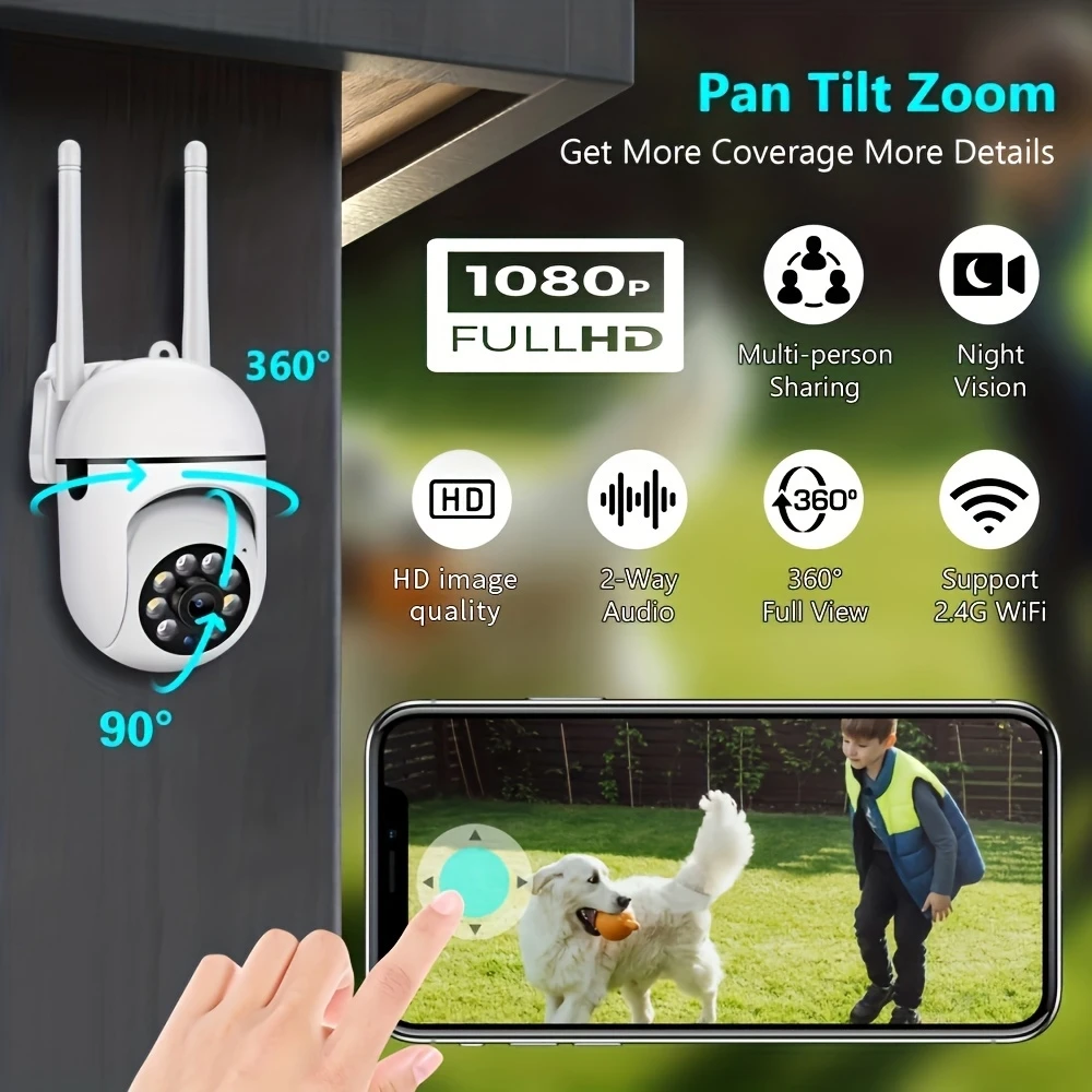 2PC Ease Life APP Wireless 1080P HD Indoor/Outdoor WiFi Security Camera, Color Night Vision, 2-Way Audio, 360° Pan/Tilt/Zoom, Mo