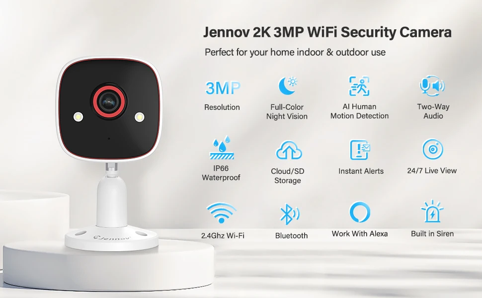 Jennov Outdoor/Indoor Security Cameras 5Ghz/2.4Ghz, 2K HD Wireless WiFi/Pet Dog Cat Baby Monitor Camera for Home Security IP66 Jennov Outdoor/Indoor Security Cameras 5Ghz/2.4Ghz, 2K HD Wireless WiFi/Pet Dog Cat Baby Monitor Camera for Home Security IP66