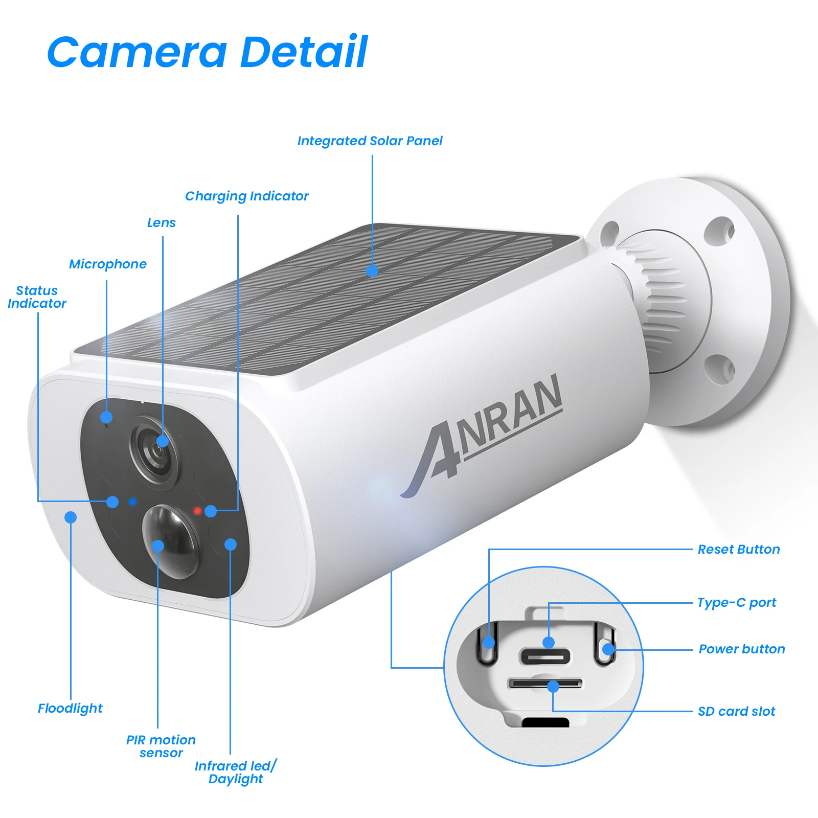 ANRAN 2K Solar Security Camera 3MP Outdoor Wireless 2.4G WIFI Camera Battery Camera Floodlight Color Night Vision Can't Add NVR