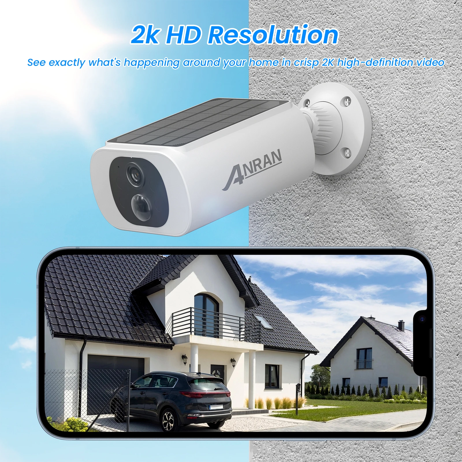 ANRAN 2K Solar Security Camera 3MP Outdoor Wireless 2.4G WIFI Camera Battery Camera Floodlight Color Night Vision Can't Add NVR
