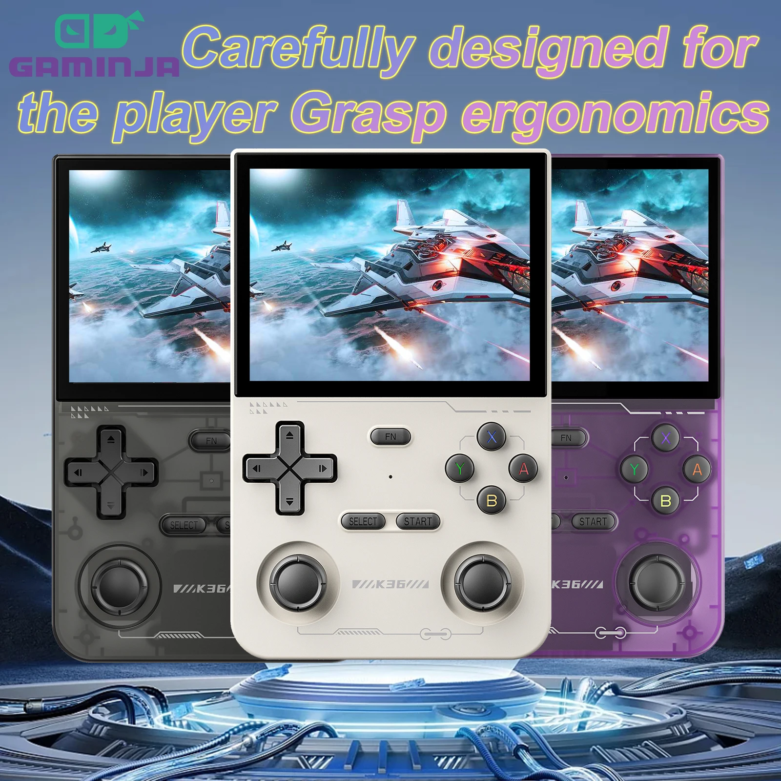 GAMINJA K36 Handheld Game Console 3.5Inch IPS 640x480 Screen Built in 64GB Simulator Games Games Portable Handheld Game Console