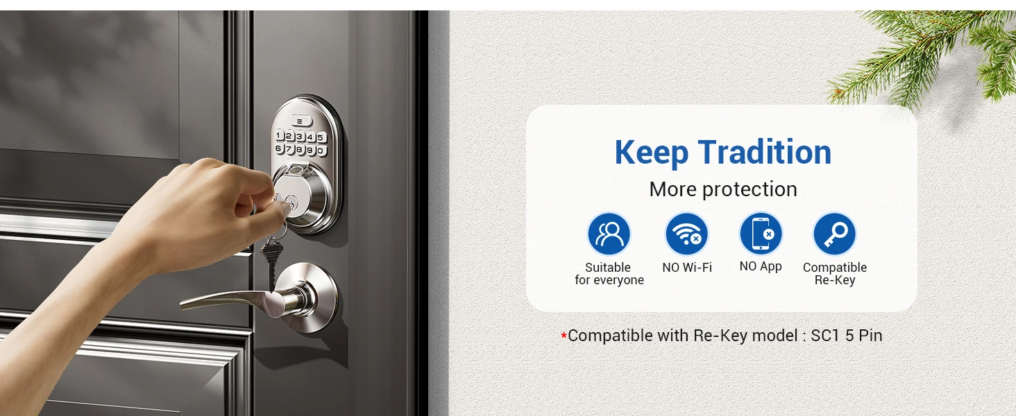 Veise Fingerprint Door Lock with 2 Lever Handles, Keyless Entry Keypad Electronic Deadbolt