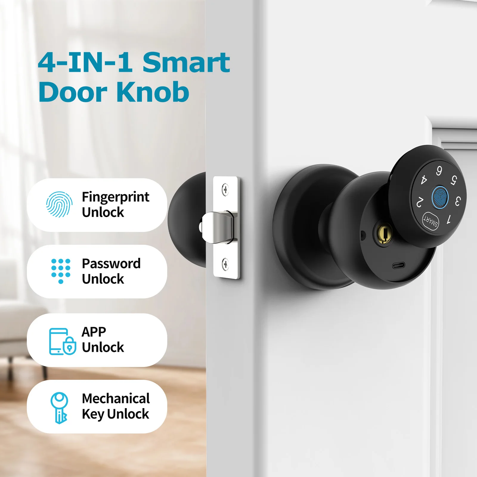 Viladepot Ball-Shaped Smart Lock Fingerprint, App-Controlled, Passcode, and Electronic Touchscreen Keypad Door Lock Smart Handle Viladepot Ball-Shaped Smart Lock Fingerprint, App-Controlled, Passcode, and Electronic Touchscreen Keypad Door Lock Smart Handle