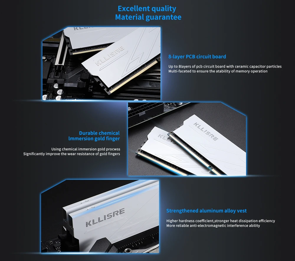 Kllisre Memória DDR3 DDR4 8GB 16GB Ram 1600 1866 2666 3200 MHz Desktop Memory DIMM Non-ECC Kllisre Memória DDR3 DDR4 8GB 16GB Ram 1600 1866 2666 3200 MHz Desktop Memory DIMM Non-ECC