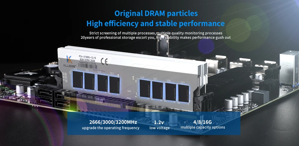 Kllisre Memória DDR3 DDR4 8GB 16GB Ram 1600 1866 2666 3200 MHz Desktop Memory DIMM Non-ECC