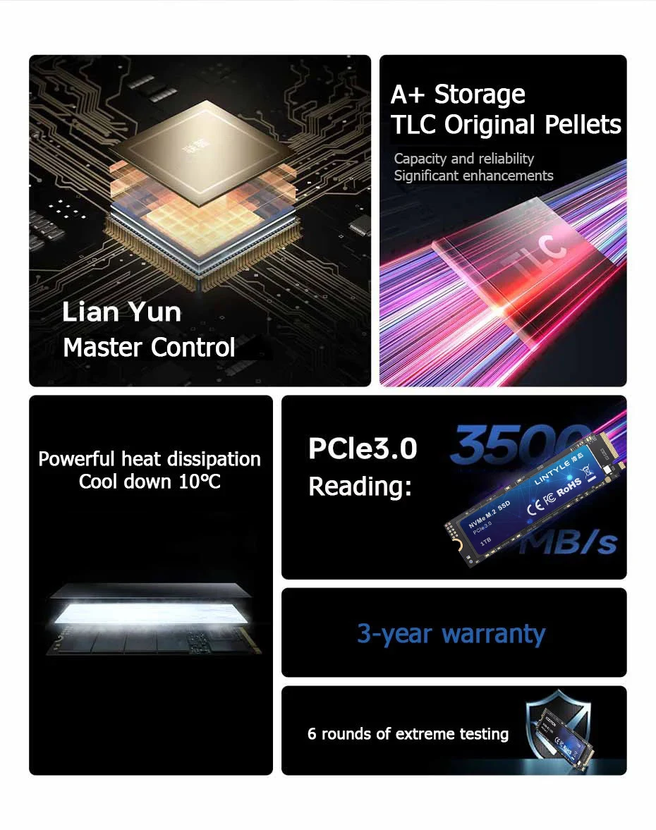 LINTYLE NVME M.2 PCIe 3.0 SSD 256GB Gen3*4 Solid State Drive 2280 Internal Hard Disk HDD for Laptop Desktop