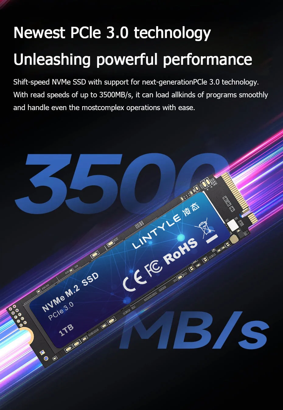 LINTYLE NVME M.2 PCIe 3.0 SSD 256GB Gen3*4 Solid State Drive 2280 Internal Hard Disk HDD for Laptop Desktop