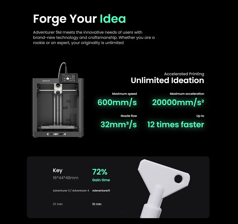 Flashforge Adventurer 5M 3d Printer High Speed Full-auto Leveling Direct Extruder Flexible PEI Plate Power Loss Recovery Flashforge Adventurer 5M 3d Printer High Speed Full-auto Leveling Direct Extruder Flexible PEI Plate Power Loss Recovery