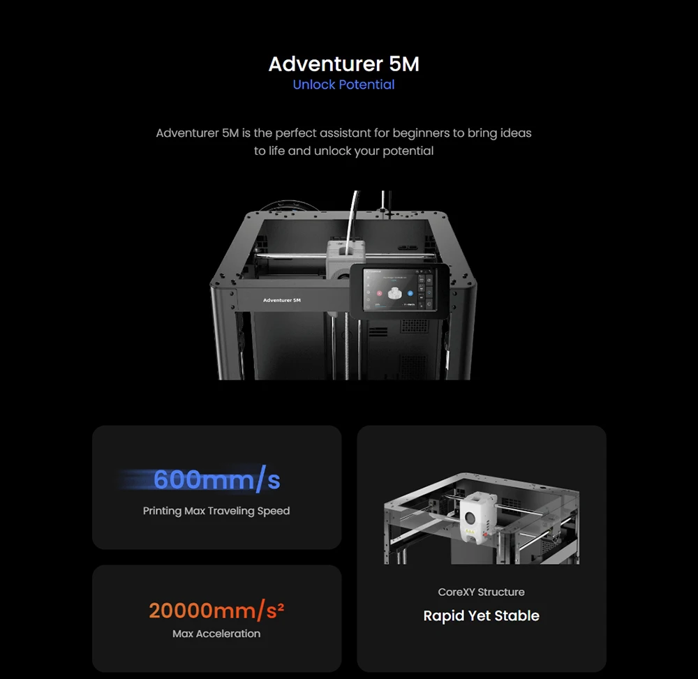 Flashforge Adventurer 5M 3d Printer High Speed Full-auto Leveling Direct Extruder Flexible PEI Plate Power Loss Recovery Flashforge Adventurer 5M 3d Printer High Speed Full-auto Leveling Direct Extruder Flexible PEI Plate Power Loss Recovery