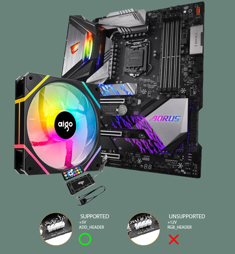 Aigo AM12 Rgb Fan Ventoinha PC Controladora 120mm Computer Case Fan Kit 6pin Water Cooler CPU Cooling Fans Argb 12cm Ventilador