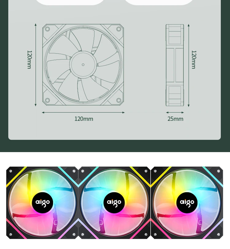 Aigo AM12 Rgb Fan Ventoinha PC Controladora 120mm Computer Case Fan Kit 6pin Water Cooler CPU Cooling Fans Argb 12cm Ventilador