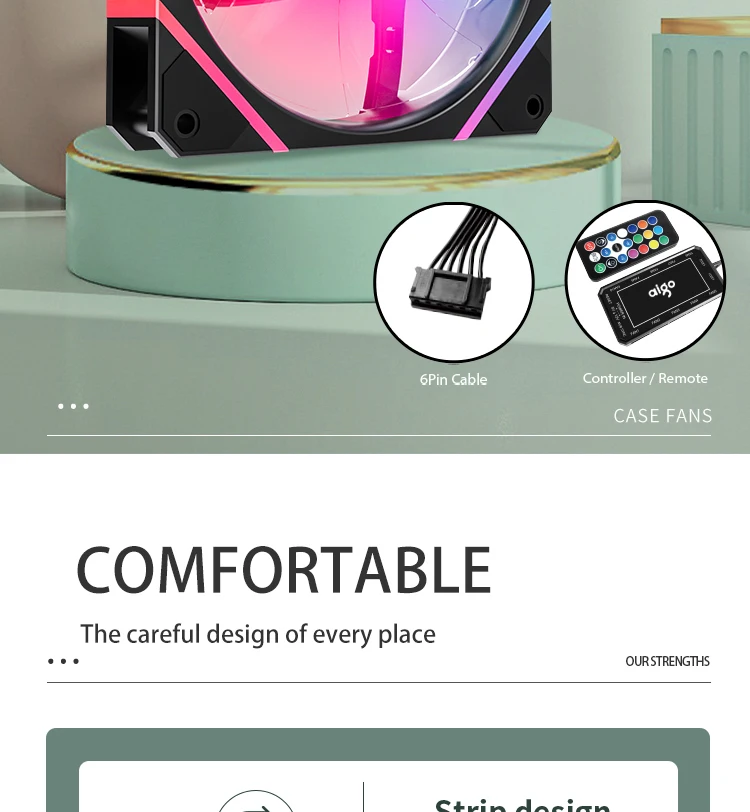 Aigo AM12 Rgb Fan Ventoinha PC Controladora 120mm Computer Case Fan Kit 6pin Water Cooler CPU Cooling Fans Argb 12cm Ventilador