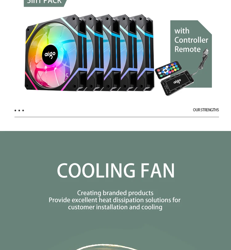 Aigo AM12 Rgb Fan Ventoinha PC Controladora 120mm Computer Case Fan Kit 6pin Water Cooler CPU Cooling Fans Argb 12cm Ventilador