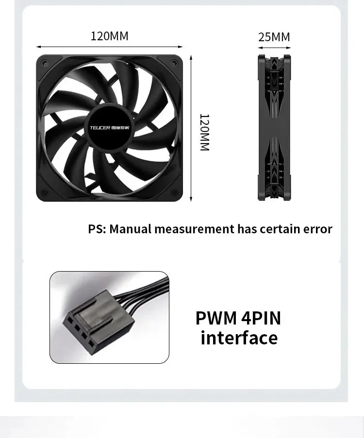 Teucer 12cm Chassis Fan PWM Control 1800rpm Silent Computer Case CPU Cooler Heatsink Ventilador Water Radiator 120mm Cooling Fan