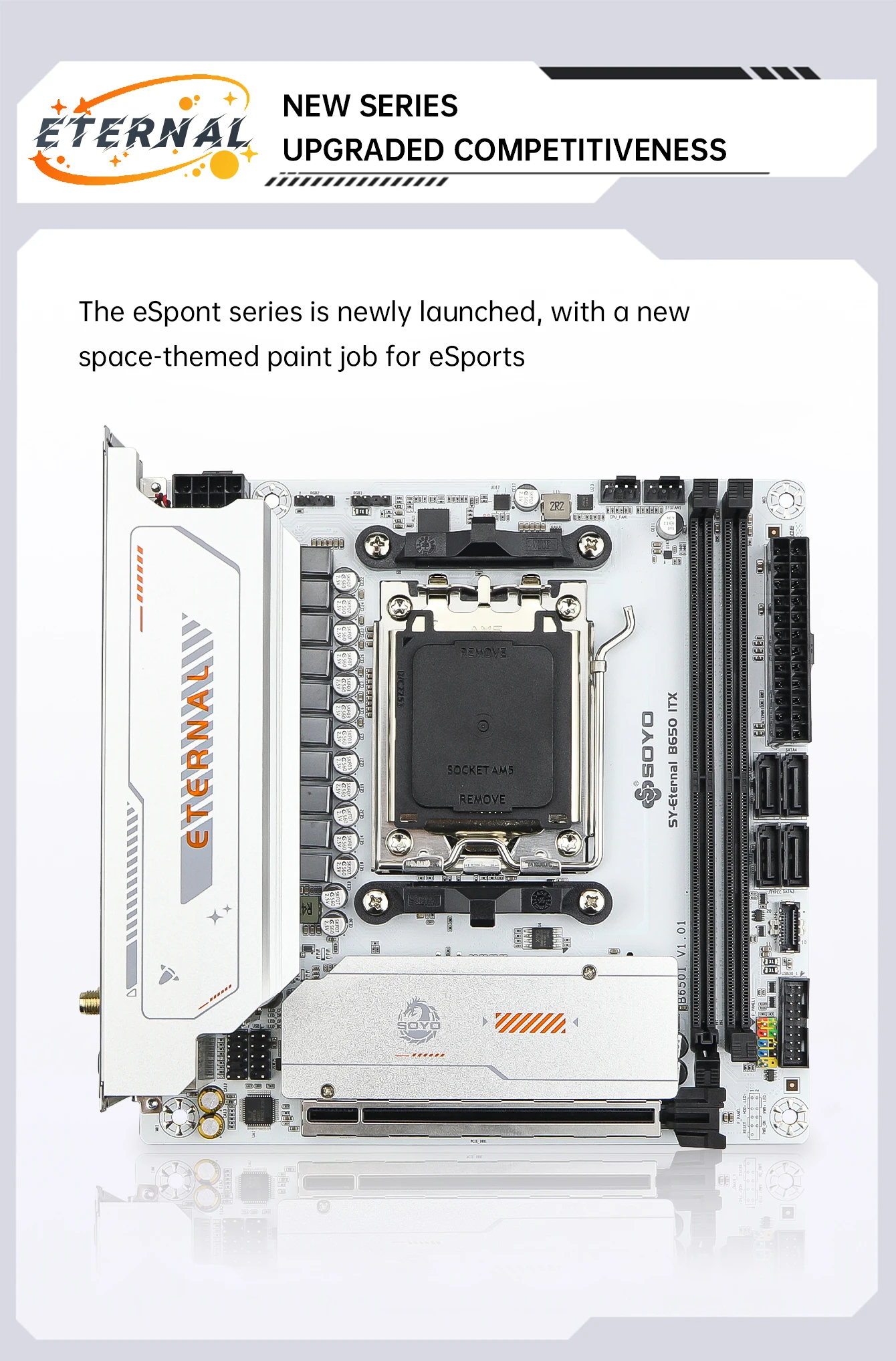 SOYO B650ITX AMD Mini Motherboard AMD Ryzen AM5 DDR5 Supports CPU 7000 8000 9000 Processors Pcie5.0x16 Pcie4.0x4 M.2 ARGB WIFI6