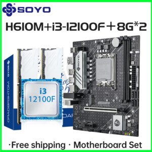 SOYO Motherboard Set H610M LGA1700 with Intel CPU i3 12100F DDR4 (8G*2) 16GB 3200MHz Desktop Computer components SATA3.0 M.2