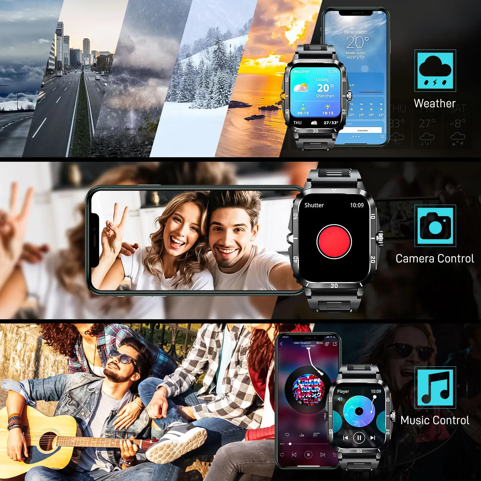 EIGIIS Smart Watch 3ATM Waterproof 1.96" IPS Screen Military KT71 Men 100+ Sport Mode Heart Rate Blood Pressure Bluetooth Call - Image 6