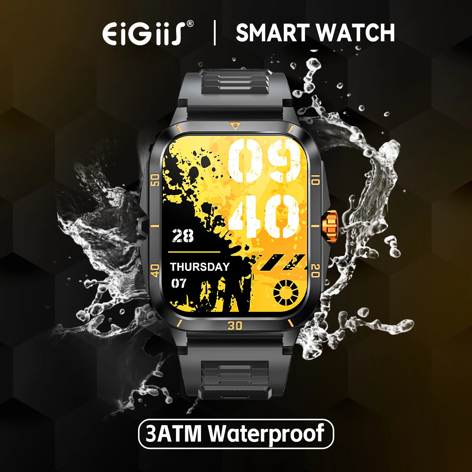 EIGIIS Smart Watch 3ATM Waterproof 1.96" IPS Screen Military KT71 Men 100+ Sport Mode Heart Rate Blood Pressure Bluetooth Call - Image 4