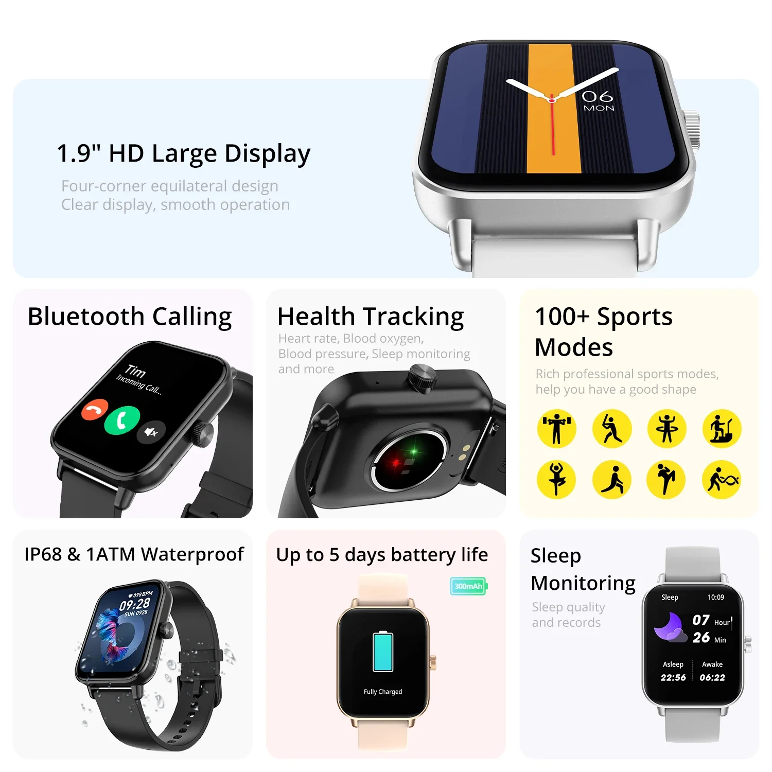 COLMI P81 Voice Calling Smart Watch Ultra 1.9 inch Screen 24H Health Monitor 100+ Sports Modes, Bluetooth Smartwatch Men Women - Image 2