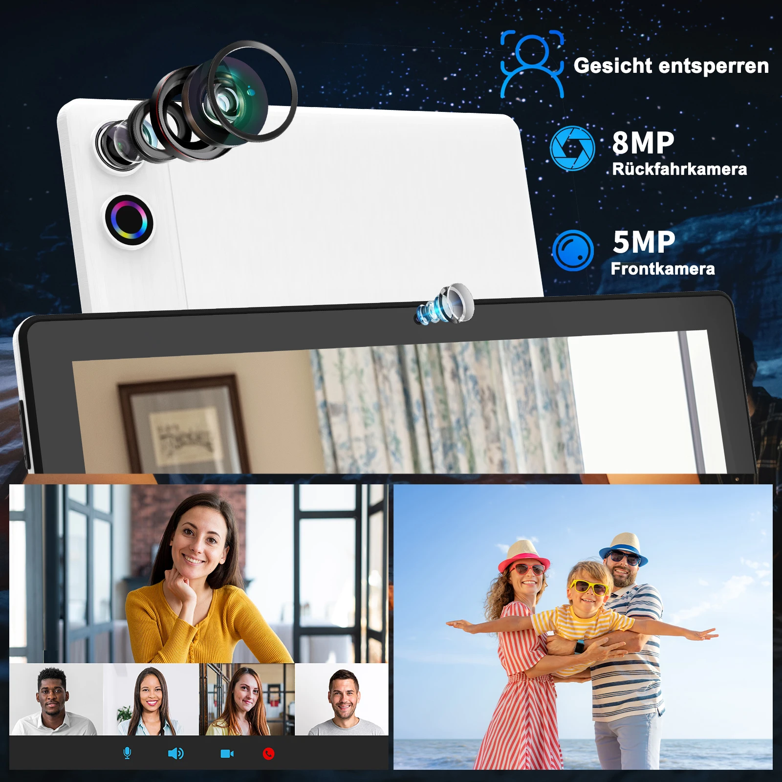 10 Inch Tablet Android 14 A523 Octa Core 12GB RAM 64GB ROM(TF 1TB) 5000mAh Face Unlocked Dual Carmera Keyboard Mouse Set PC Pad - Image 3