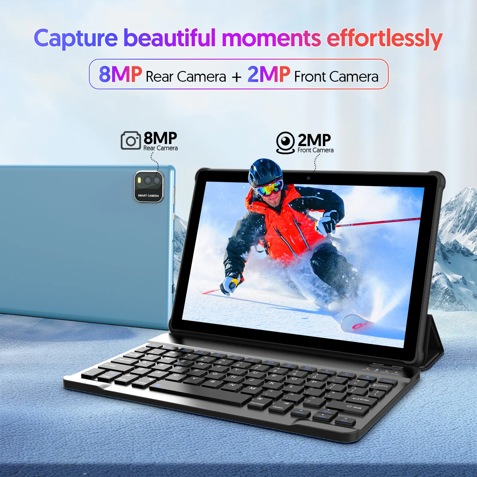 BAKEN 10-inch Android 15 tablet, quad-core processor, 12GB (3+9 expansion) RAM + 64GB storage, 5G WiFi, 1280*800 dual cameras