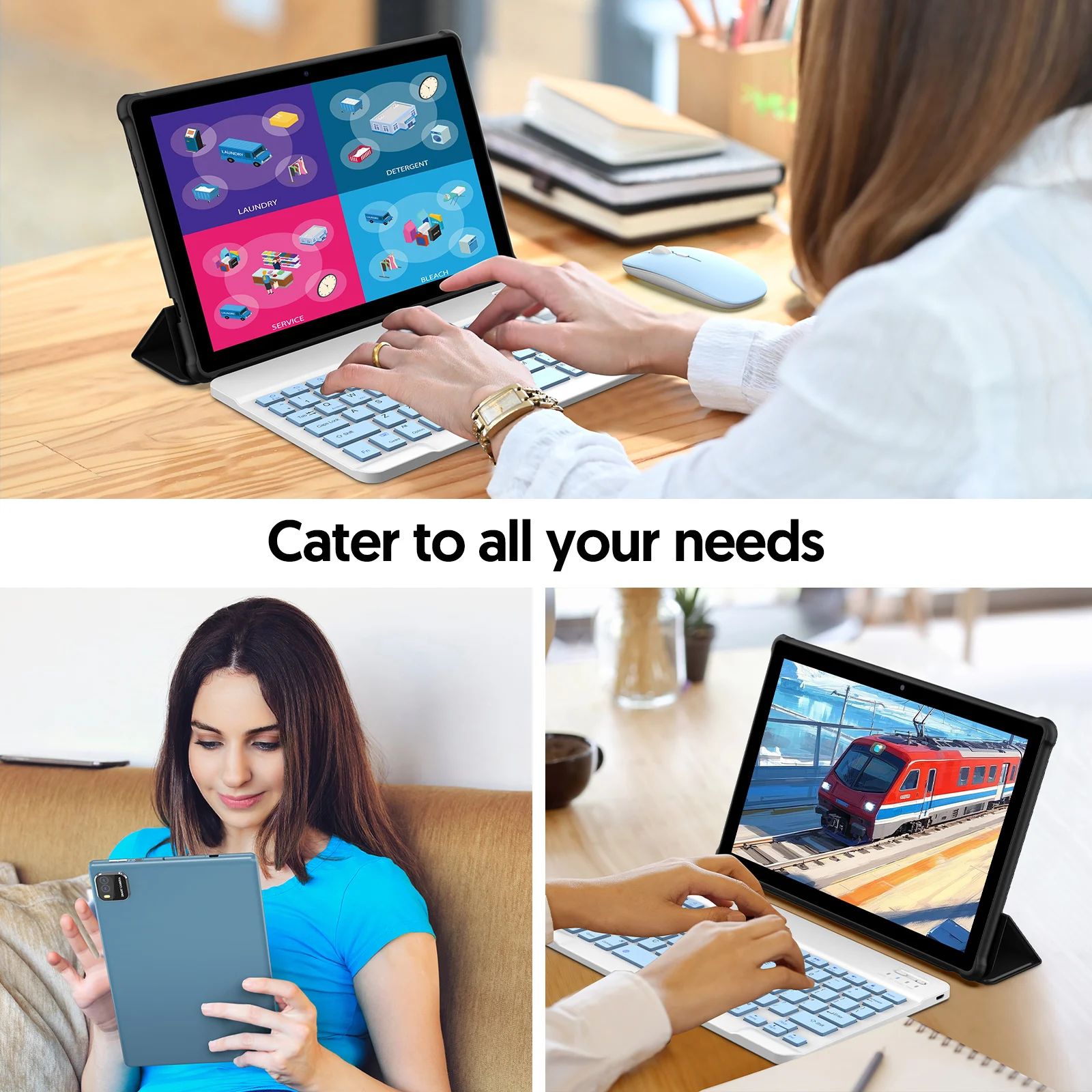 BAKEN 10-inch Android 15 tablet, quad-core processor, 12GB (3+9 expansion) RAM + 64GB storage, 5G WiFi, 1280*800 dual cameras