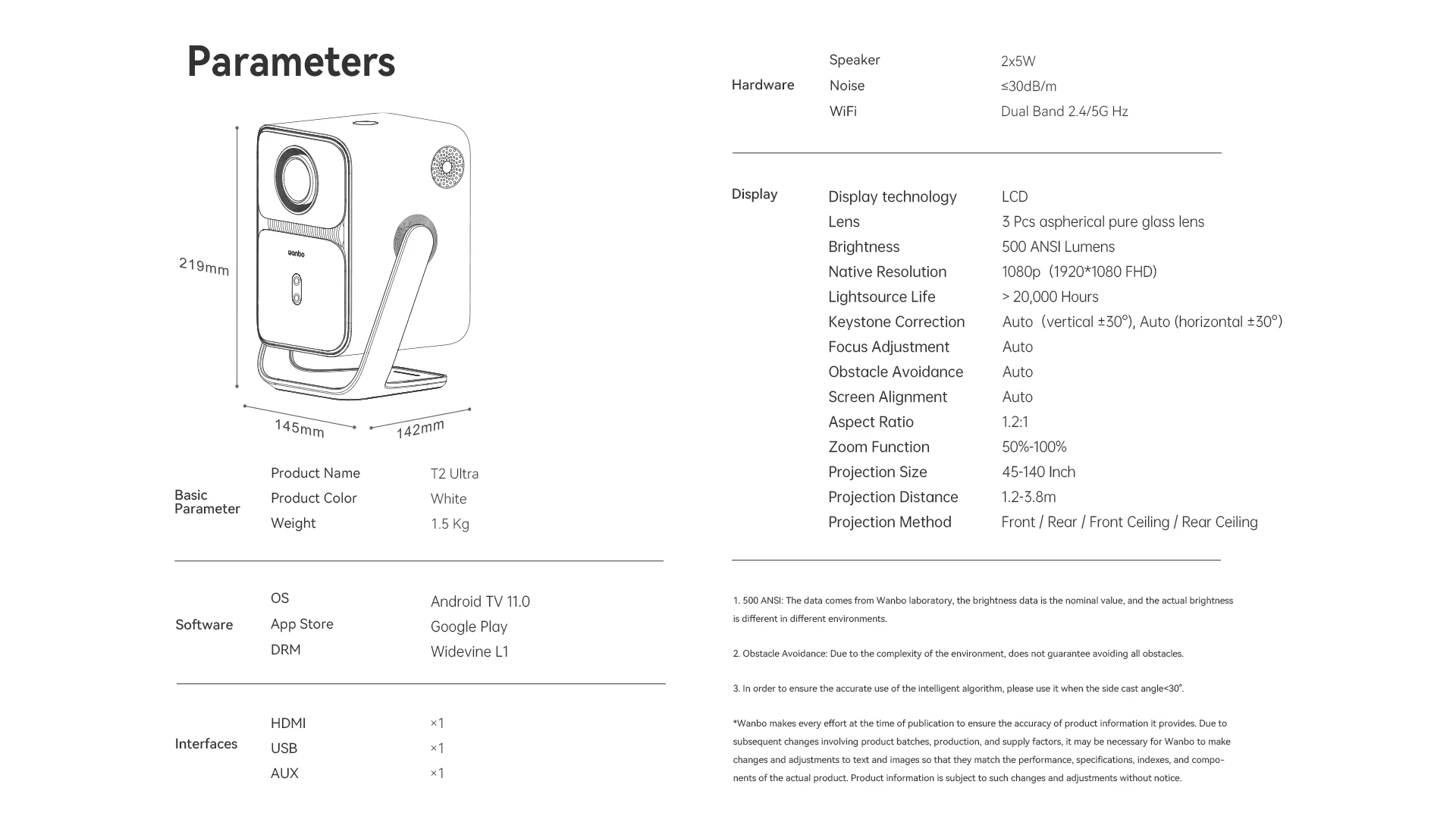 Wanbo T2 Ultra Andorid TV11.0 1080P Projector Support 4K Proyector 500Ansi 120° Rotating Protable Home Beam Smart  Projector
