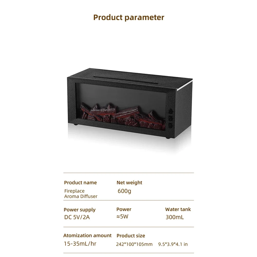 Essential Oils Humidifier with LED Light 4In1 Fireplace Air Humidifier Type C Rechargeable Aroma Diffuser for Home Creative Gift - Image 6