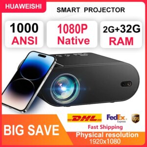 2025 Huaweishi L007  4K 1000ANSI  Native 1080P Projector Auto Focus Keystone Correction BT5.2 Android 11 WIFI6 Home Cinema