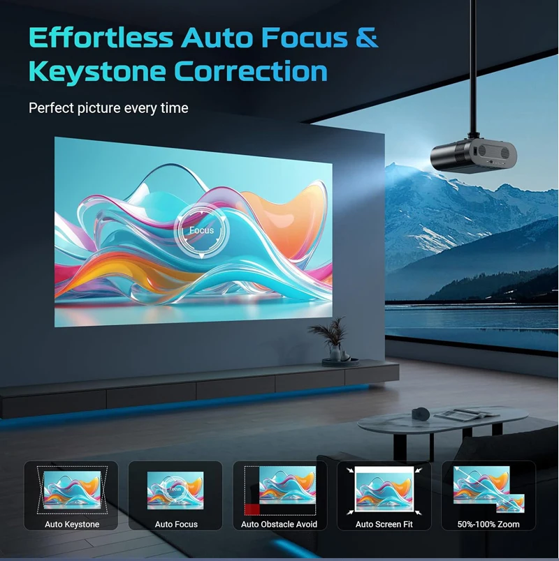 2025 Huaweishi L007  4K 1000ANSI  Native 1080P Projector Auto Focus Keystone Correction BT5.2 Android 11 WIFI6 Home Cinema