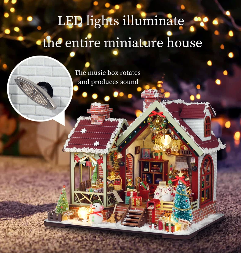 Christmas Night Warm House - Miniature Dollhouse DIY Kit with Music Box, Desktop Decor, Creative Gift (English Color Box) Christmas Night Warm House - Miniature Dollhouse DIY Kit with Music Box, Desktop Decor, Creative Gift (English Color Box)