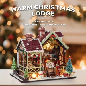 Christmas Night Warm House - Miniature Dollhouse DIY Kit with Music Box, Desktop Decor, Creative Gift (English Color Box)
