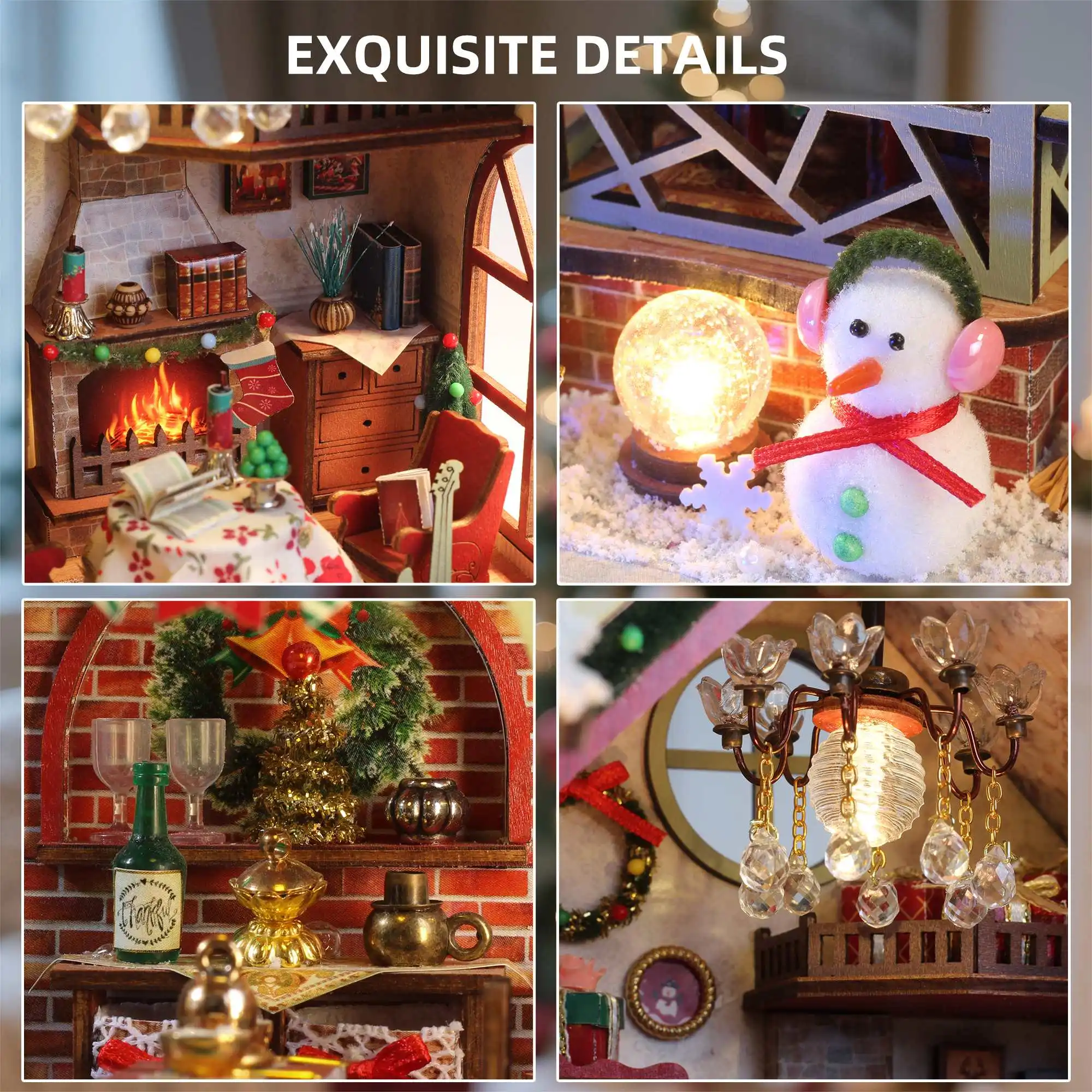 Christmas Night Warm House - Miniature Dollhouse DIY Kit with Music Box, Desktop Decor, Creative Gift (English Color Box) - Image 5