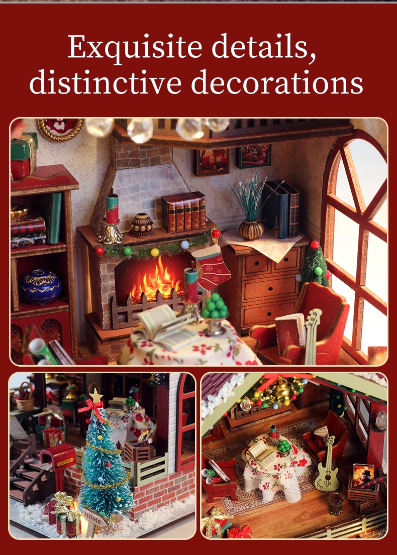 Christmas Night Warm House - Miniature Dollhouse DIY Kit with Music Box, Desktop Decor, Creative Gift (English Color Box) Christmas Night Warm House - Miniature Dollhouse DIY Kit with Music Box, Desktop Decor, Creative Gift (English Color Box)
