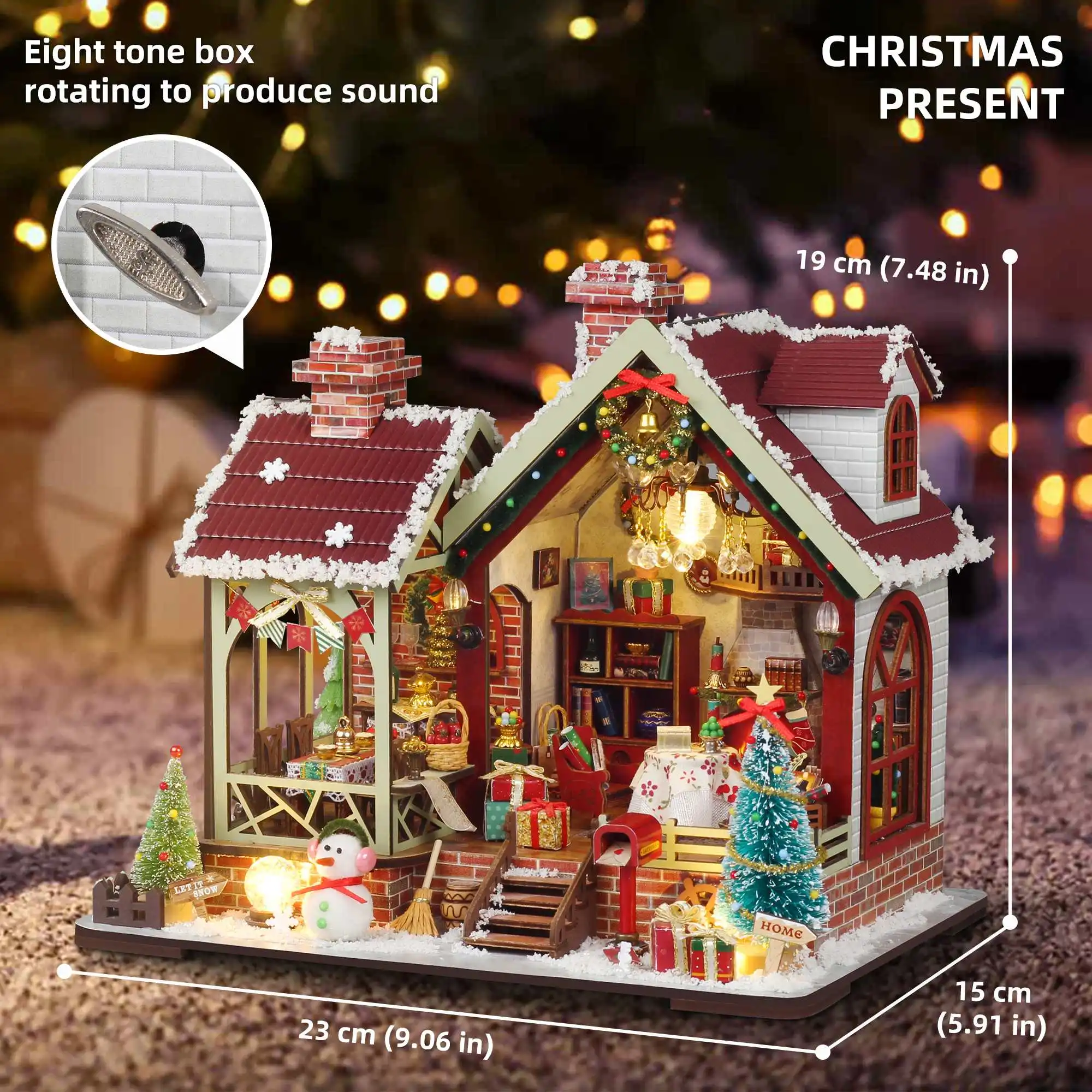 Christmas Night Warm House - Miniature Dollhouse DIY Kit with Music Box, Desktop Decor, Creative Gift (English Color Box) - Image 2