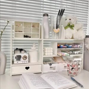 Double-Layer Stationery Organizer Office Desk Accessories Organizers Storage Desktop School Supplies Organizers Storage Shelf