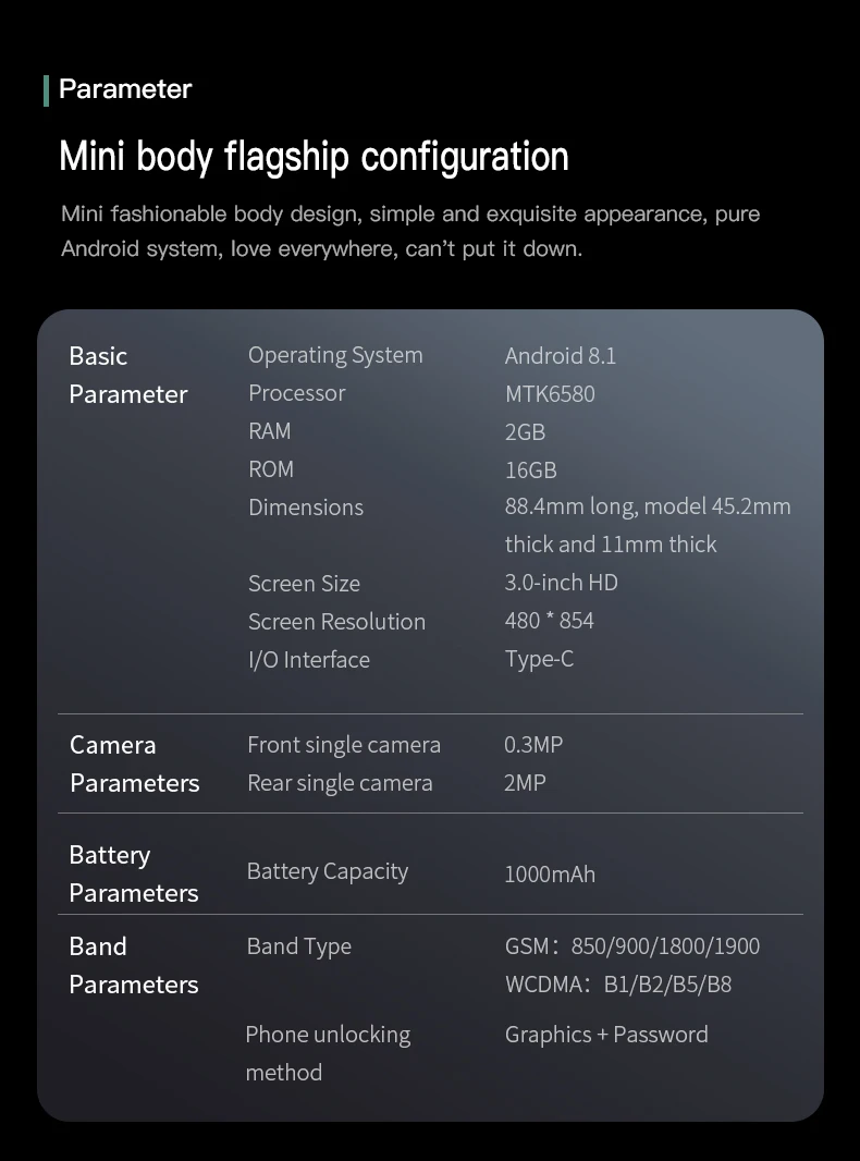 SOYES S23 Pro Mini Smartphones Android 8.1 Dual SIM 3.0'' HD 1000mAh Battery WIFI Bluetooth 3G Small Mobile Phone