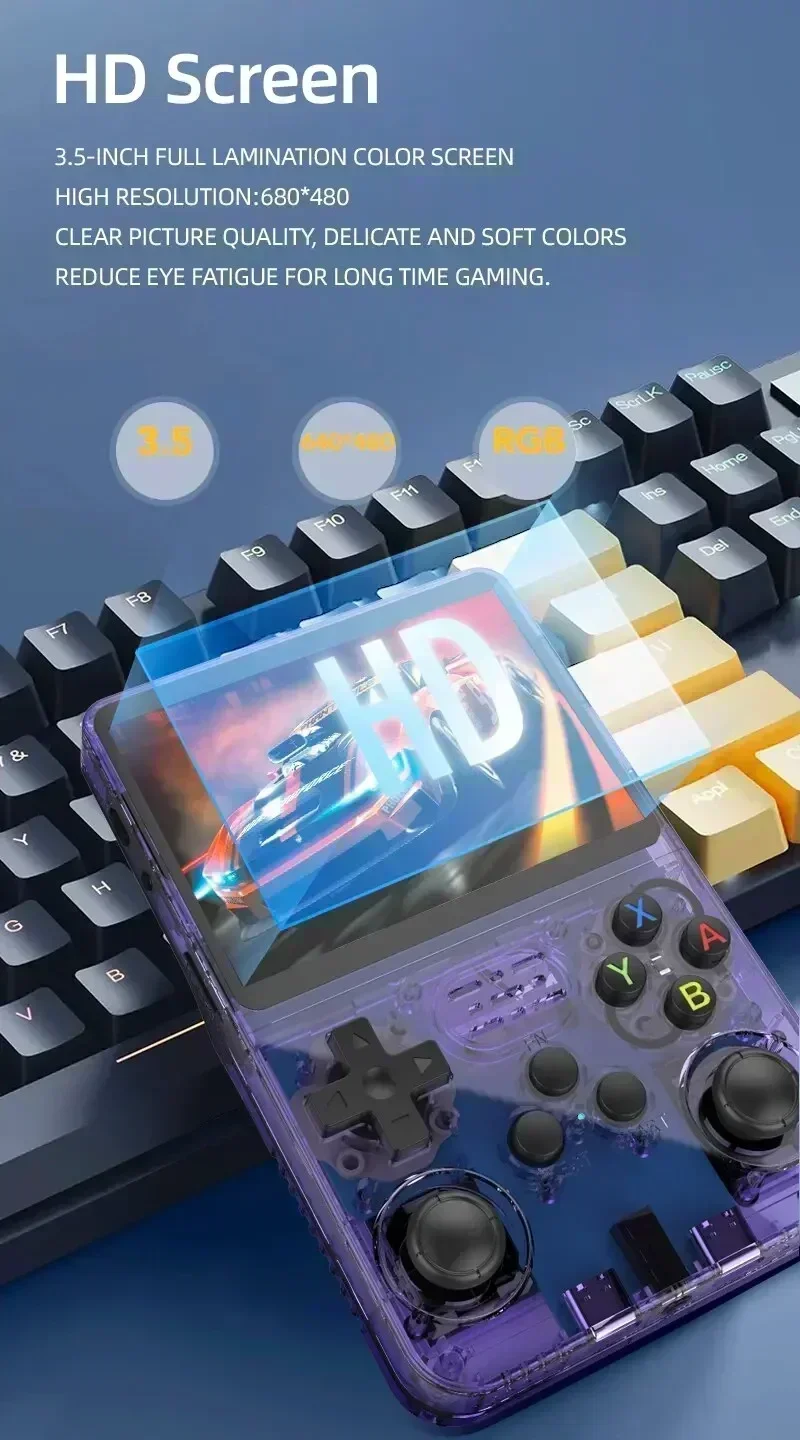 R36S Retro Handheld Game Console - 3.5 Inch IPS Screen, 64GB/128GB/256GB, Portable Gaming Device with Built-in Games