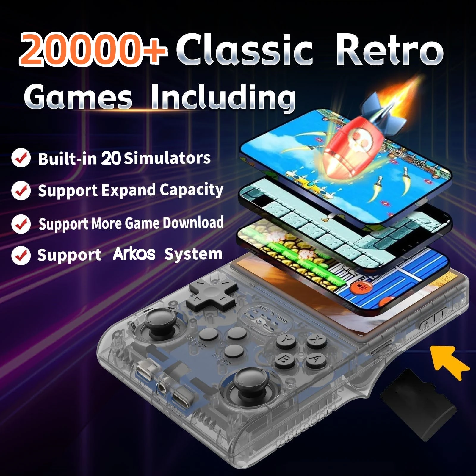 R36S Retro Game Console Handheld Video Arkos 2.0 System 3.5 Inch Single Card Portable Pocket Video Player 64GB 128GB 20000 Games - Image 2