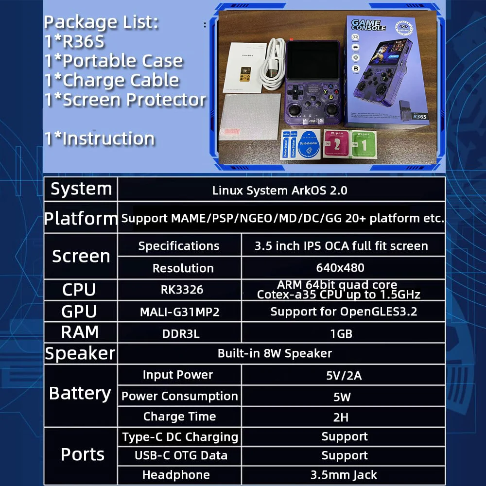 R36S Retro Game Console Handheld Video Arkos 2.0 System 3.5 Inch Single Card Portable Pocket Video Player 64GB 128GB 20000 Games R36S Retro Game Console Handheld Video Arkos 2.0 System 3.5 Inch Single Card Portable Pocket Video Player 64GB 128GB 20000 Games