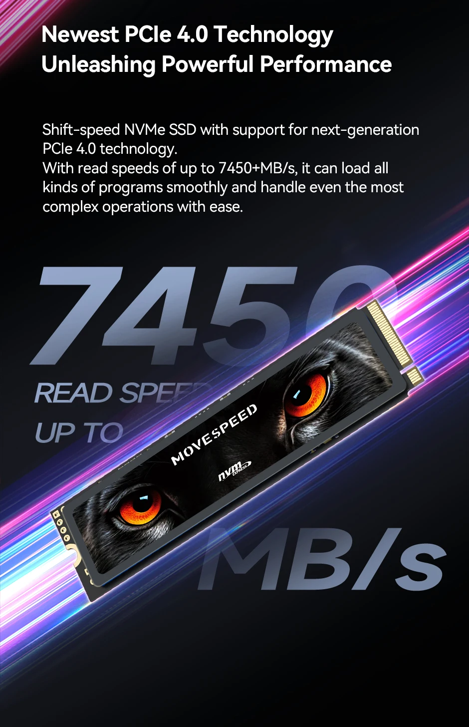 MOVESPEED 7450MB/s SSD NVMe M.2 2280 4TB 2TB 1TB Internal Solid State Hard Disk M2 PCIe 4.0x4 2280 SSD Drive for PS5 Laptop PC